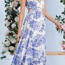 SheIn Blue White Floral Dress Formal Sundress Dress Size 10 Bridesmaid Open Back Photo 0