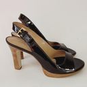 Franco Sarto  Espresso Brown Patent Leather Sling Back Peep Toe Heels Photo 7