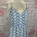 FRNCH  Paris Women's Abstract Print Tie Button Back Midi Sundress Blue/Black Sz L Photo 2