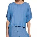 DKNY  Drop Shoulder Cropped Indigo Blue Blouse Women's Size M NWT Photo 0