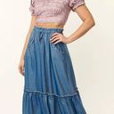 Unique Vintage NWT  1970s Chambray Ruffle Tiered Midi Skirt X-SMALL Photo 1