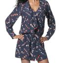 Rebecca Taylor  SILK Mini Shirt Dress Cocktail Blue Floral Button Down Ruffles 8 Photo 0