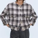 ZARA  Plaid Tweed Jacket Blogger Favorite Cropped Blazer Ballloon Sleeve Photo 5