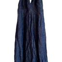 CAbi  100% Linen Chambray Halter Maxi Dress L #995 Blue Prairie Jumper Pockets Photo 0