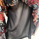 Akemi + Kin  Anthropologie Adria Black Floral Smocked V-Neck Blouse Small Photo 4