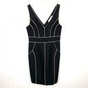 Trina Turk  Womens Bodycon Dress Black Double V-Neck White Piping Mini Size 6 Photo 1