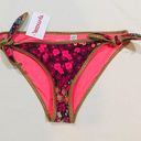 Aerie NWT XS  Pink and Gold Floral Bikini Panties with Hip Ties Photo 0