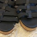 Eileen Fisher  Black Leather Gladiator Wedge Sandals Photo 5