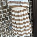 Xxi Off Shoulder Mini Dress Taupe Beige Stripe Knit Coverup Womens Small Photo 2