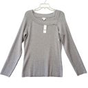 New York & Co. NY&C Women Sweater Size L Gray Glittery Silver Preppy Long Sleeve Metallic Knit Photo 1