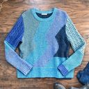 Anthropologie Zaket & Plover • Anthro color block sweater blue green wool chunky knit pullover Photo 0