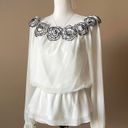 Liliana SIMPLY  | White Rosette Off-Shoulder Pepulum Blouse Sz M Photo 3