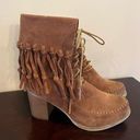 sbicca  Lace up Wagon Fringe booties size 8.5 leather brown block heel Photo 0