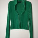 Pretty Little Thing PLT Bright Green Slinky Acetate Collar Detail Single Button Long Sleeve Top Size 8 Photo 0