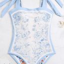 One Piece Vintage Light Blue Floral Print Reversible Tie-Shoulder  Swimsuit Large Photo 9