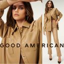 Good American  Faux Leather Split Back Shirt Jacket Shacket Warm Caramel Size 2 Photo 5
