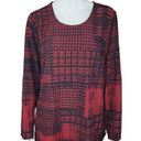 Denim & Co . Patchwork Plaid Stretch Woven Blouse Redwood Print Womens Large NWOT Photo 0