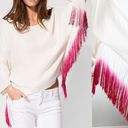 Maje Lila Fringe Hot Pink Dip Dye Long Sleeve Top White & Ombre Magenta sz1 = S Photo 1