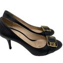 Fendi  Womens Size 36.5 FF Buckle Pumps Heel Black Gold Leather Round Toe Slip On Photo 3