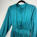 ZARA NWT  Satin Effect Mini Dress Sz Small Teal Blue Pleated Tie Back Photo 6