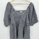 Time And Tru  Top Women 0X NWT Navy Blue White Gingham Short Sleeve Sweetheart Photo 0