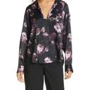  S Vince Silk Floral Long Sleeve Spread Collar Black and Purple Blouse Photo 0