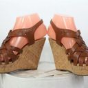 Guess Women’s  Brown Leather Strap Wedge Shoes Cork Heels Size 8M Photo 4