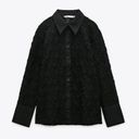 ZARA black bohemian flower crochet embroidered long sleeve button up shirt Photo 4