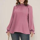 Bloomchic  Plain Lantern Sleeve Ruffle Trim Mock Neck Mauve Blouse 22 24 3X NWT Photo 2