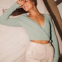 Lulus A Little Flirty Sage Green Ribbed Lace Long Sleeve Crop Top Photo 3