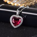 18K White Gold Plated Diamond Red Gemstone Ruby Love Heart Pendant Necklace for Women Photo 3