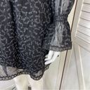 The Moon Ella Sera Sheer Floral Cinch Waist Dress Ruffle Sleeve Black White Large Photo 8