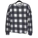 BKE Gray & White Buffalo Plaid Print Sherpa Pullover Sweater Photo 0