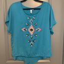 Alya Blue flowy top with beaded design by  size small Photo 5