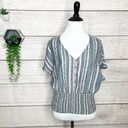 Angie  Blue & White Woven Vertical Stripe Beachy Boho Top Size Medium Photo 4