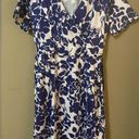 Tickled Teal  Floral Faux Wrap Midi Dress Blue & White With Tie NWT Medium Photo 0