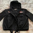 I Joah black hooded embroidered floral jacket, size M pockets button closure Size M Photo 7