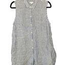 J.Jill  Love Linen 100% Linen Blue White Striped Buttoned Tunic Tank Medium Photo 0