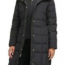 Cole Haan Women's Black Knee Length Hooded Quilted Down Coat Jacket Photo 2