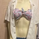 Xhilaration  Floral Strapless Bandeau Bikini Top White Red Blue Size M Photo 3