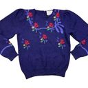 Susan Bristol Vintage  Hand Embroidered Wool Sweater Purple Floral Size 34 Small Photo 0