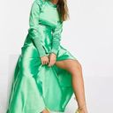 ASOS  Design Long Sleeve Satin Maxi Tea Dress Gathered Waist Emerald Green Size 4 Photo 12