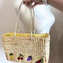 Vintage Y2K Braided Straw Fruit Bag Picnic Summer Boho Cottagecore Peasant Yellow Photo 4