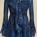 Laundry by Shelli Segal   Blue Cheetah Chiffon Sheer Mini Dress Tie On Neck Photo 0