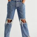 Free People  Maggie Straight Leg Mid Rise Distressed Denim Jeans in Blue US 28 Photo 0