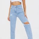 Pretty Little Thing  Distressed High Rise Straight Leg Jeans Photo 0