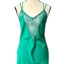 Victoria's Secret Vintage  Emerald Green Satin Slip Dress with Lace Trim Photo 0