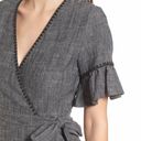 Moon River Heather Gray Blanket Stitch Linen Blend Ruffle Wrap Mini Dress Photo 1