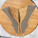 Toms Wedge Heels Herringbone Tweed Peep Toe Cork Brown Tan Size 8 Photo 5