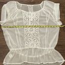 Black Rainn Short Sleeve Sheer Blouse White With Crochet Lace Detail Size Large Photo 7